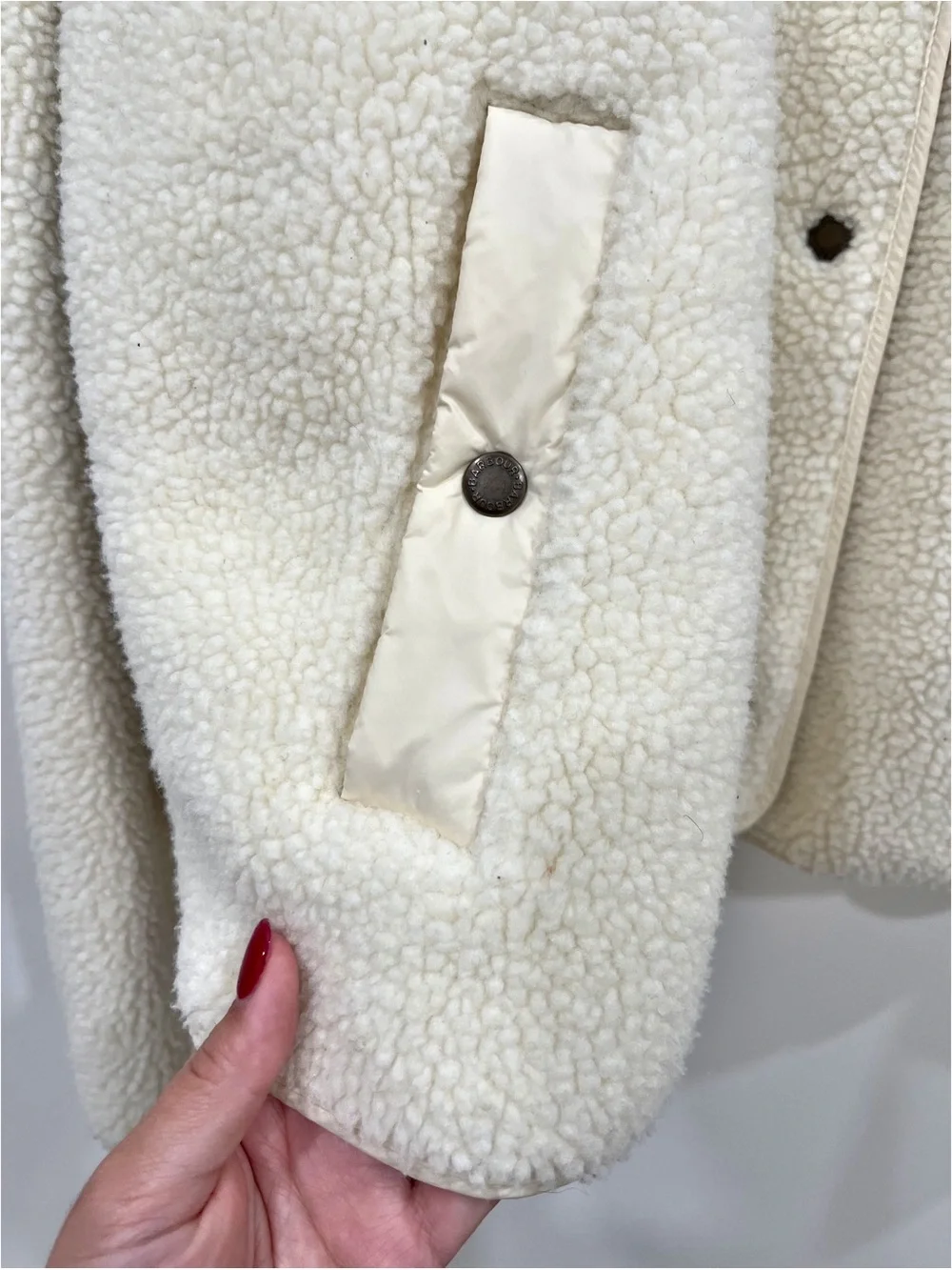 Barbour Aspen Sherpa Fleece Quilted Jacket Winter Pearl Cream Women’s 14